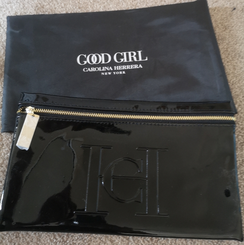 Brand New Carolina Herrera Black Leather Clutch Sophisticated Design